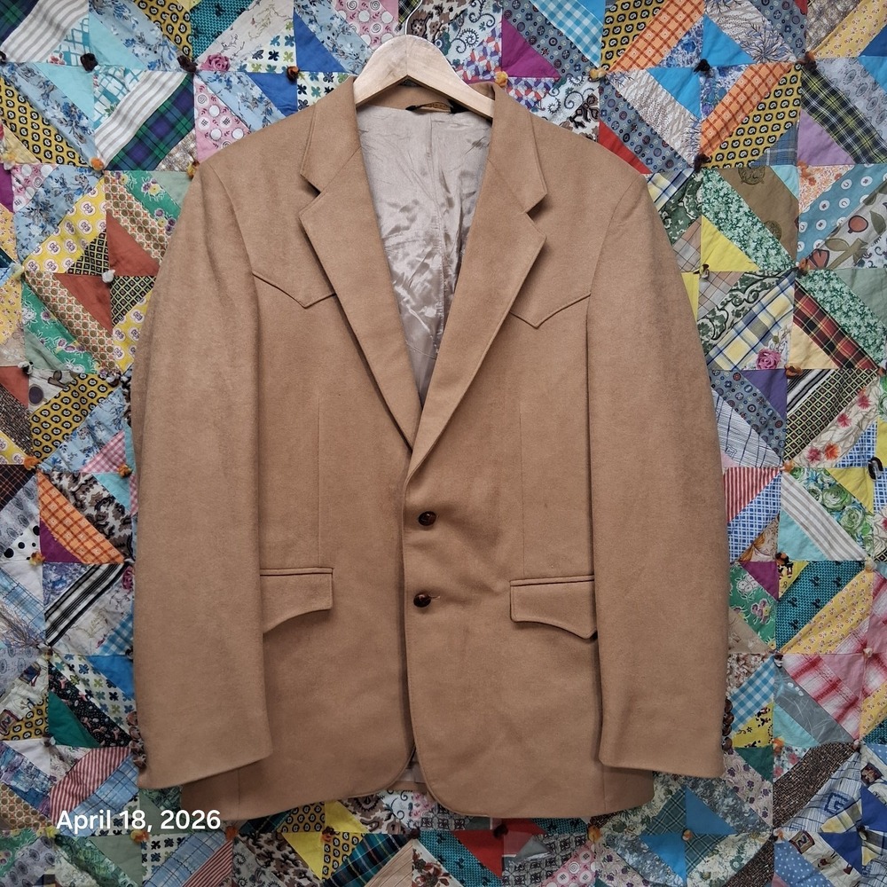 Vintage 70s Farah Texas‎ Countrywear Cowboy Blazer Size 42 L Brown Western